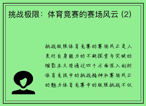 挑战极限：体育竞赛的赛场风云 (2)